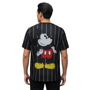 Disney Mickey Mouse Pinstripe Baseball Jersey Sz Medium Streetwear Y2K